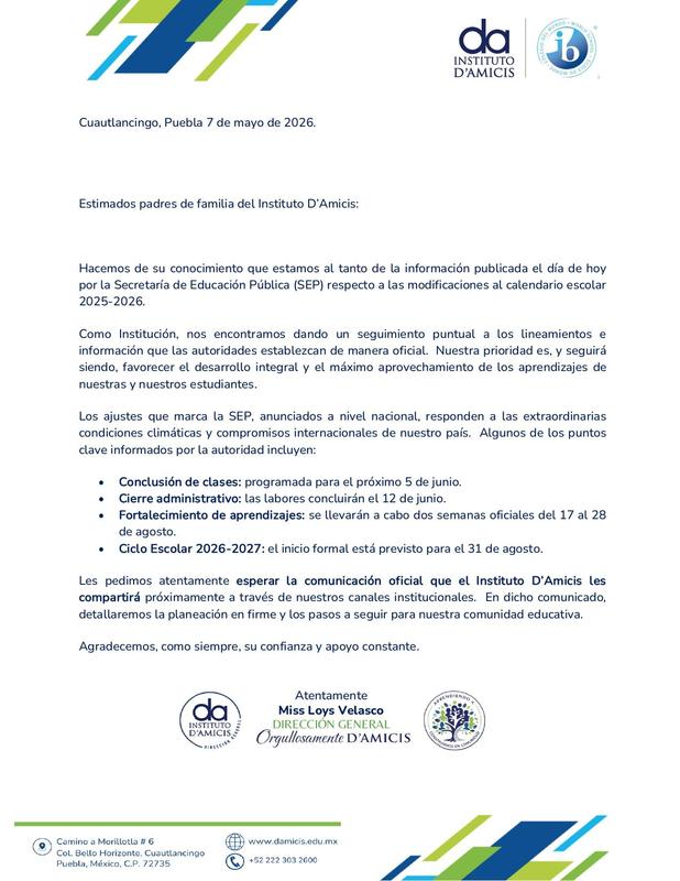 Modificación al Calendario Escolar 2025-2026 Featured Photo