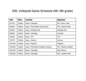 DSL volleyball schedule