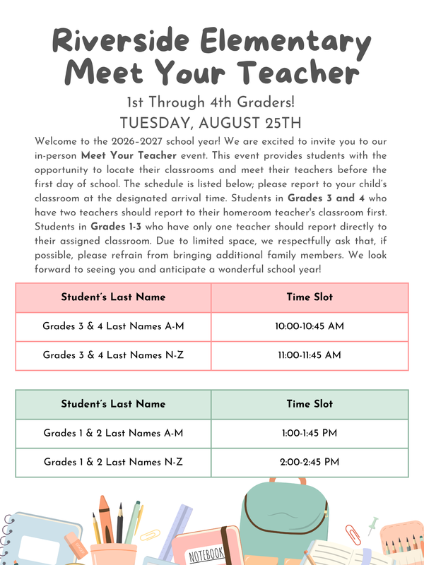 Grades 1-4 Meet Your Teacher Information Featured Photo