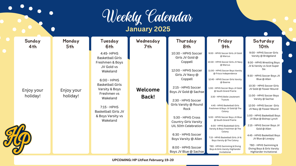 Weekly Events 1-5-26