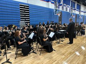 The THS wind ensemble performs during the pass-in-review ceremony