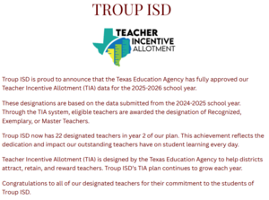 Troup ISD TIA announcement