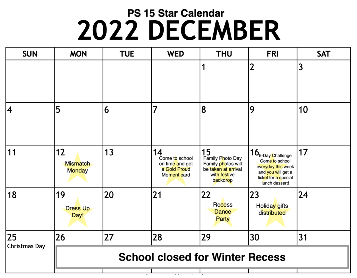 picture of our star calendar (Stars on specific dates listed below)