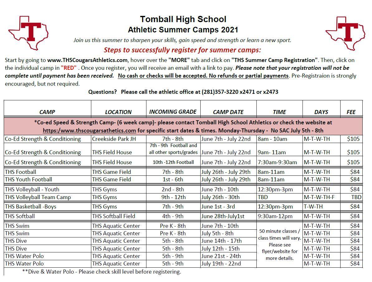 Athletic Summer Camps Guidance Counseling Tomball Junior High