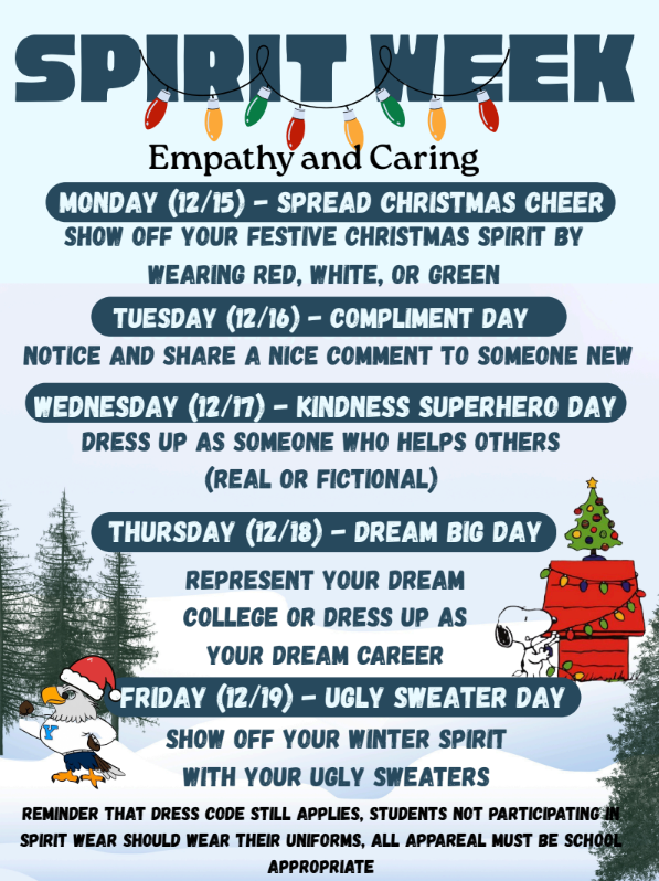 Spirit Week!  12/15/25-12/19/25