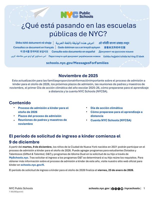 November Family News Update. Spanish 1