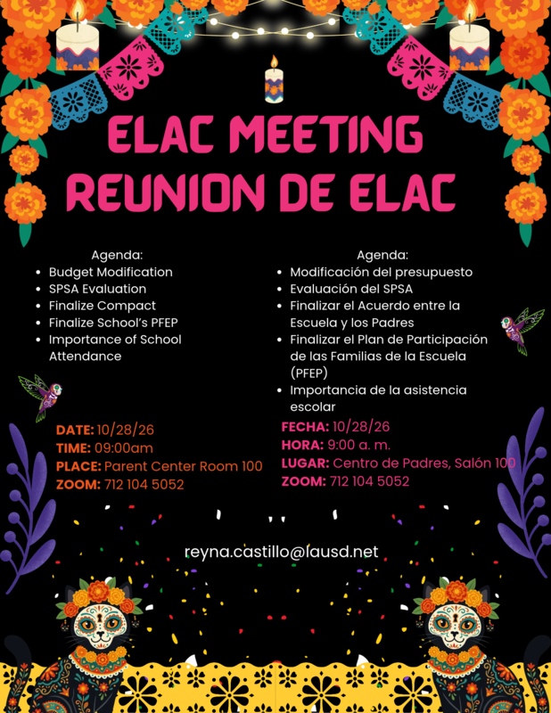 ELAC Meeting 10/28/26 @ 9:00am