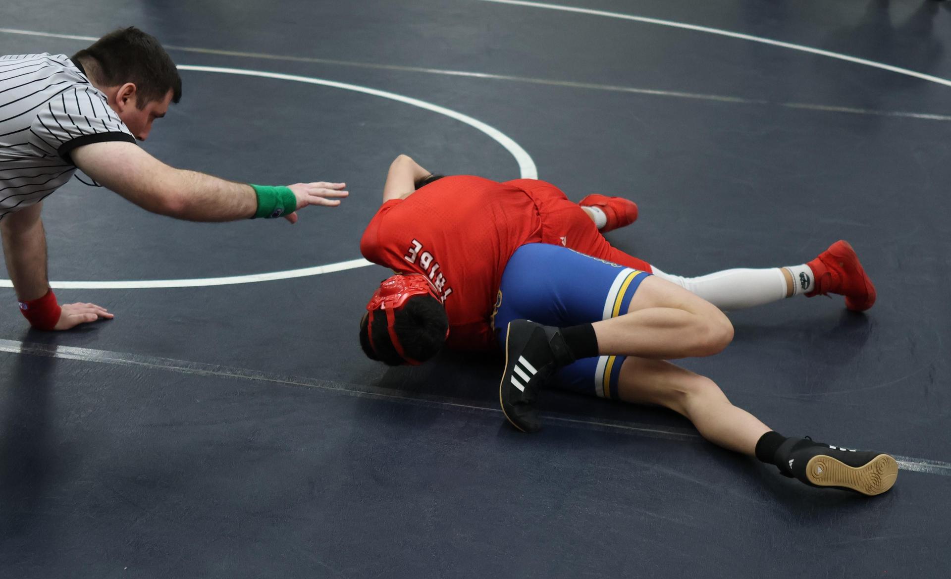Boys wrestling in the Liberty Duals event 64