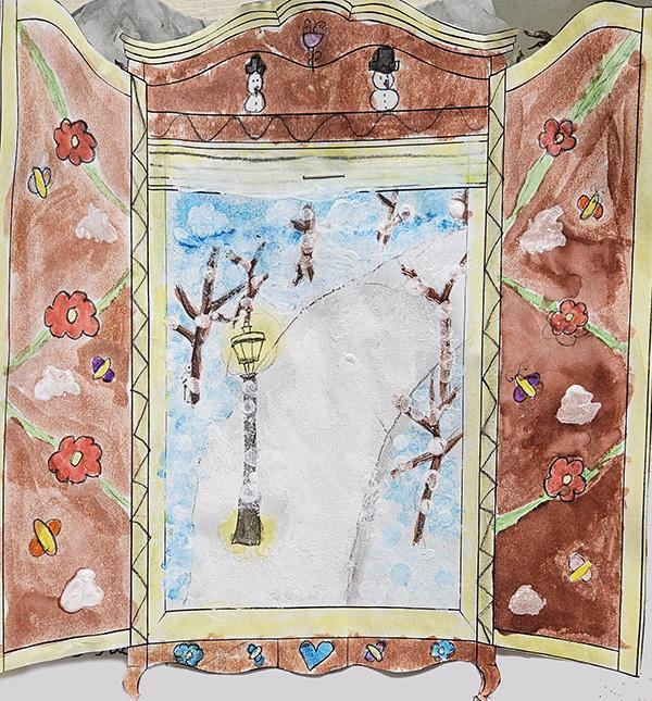 A James River fourth-grader's watercolor of the wardrobe leading to Narnia.