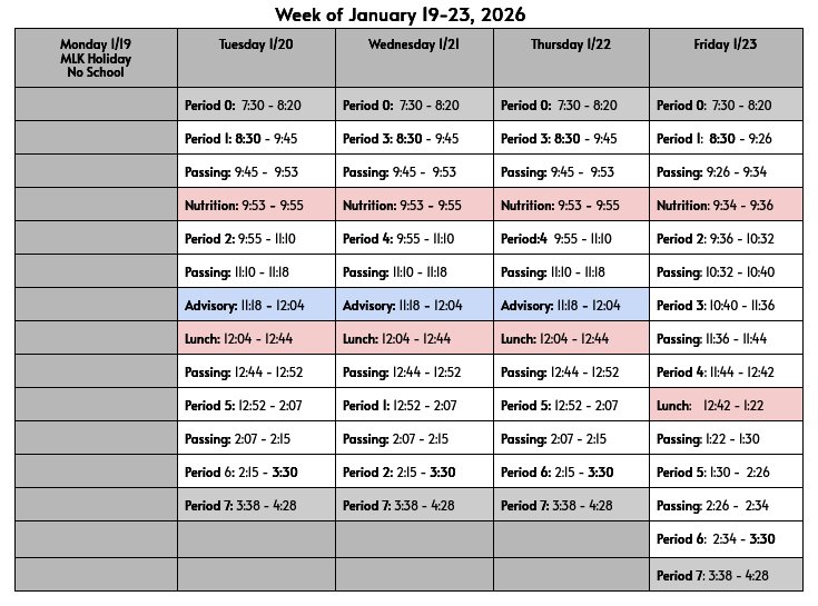 FOLLOWING HOLIDAY, HOMEROOM ADVISORY ON TUESDAY!