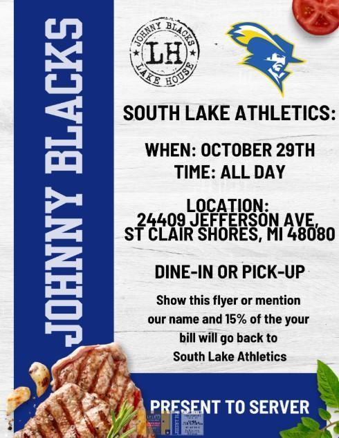 South Lake Athletics Fundraiser ~ October 29th @ Johnny Blacks Lake House