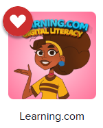 Learning.com icon of girl with big hair and a pink background