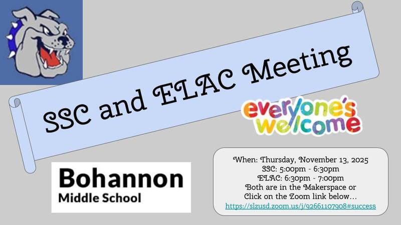 SSC and ELAC Meetings on Thursday, 11/13 Featured Photo