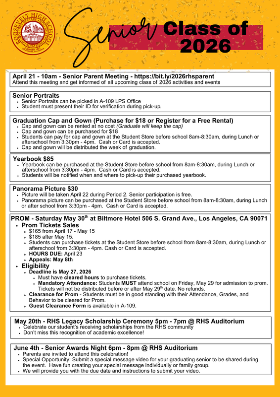 Senior Class of 2026 Events and Information Flyer