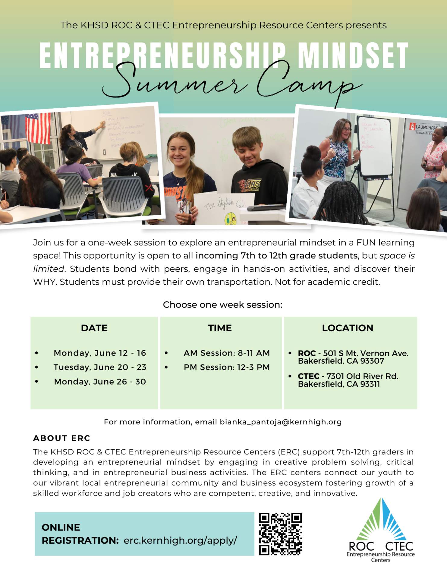 Entrepreneurship Mindset Summer Camp Programs ROC & CTEC