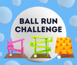 Ball Run Challenge with three brightly colored ball run designs