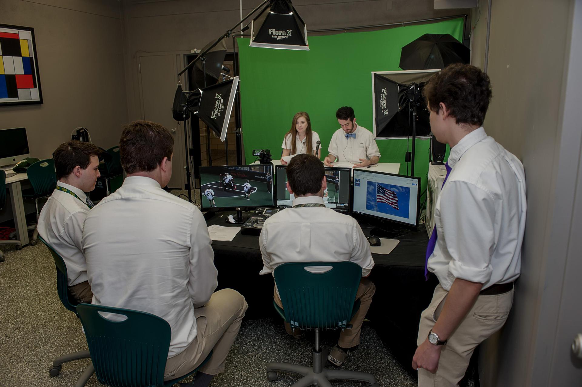 Students broadcast the morning announcements from our Production Studio