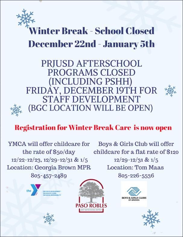 Winter break for after school programs
