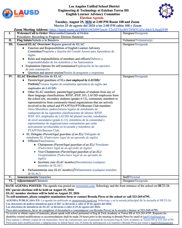 ELAC Election Agenda