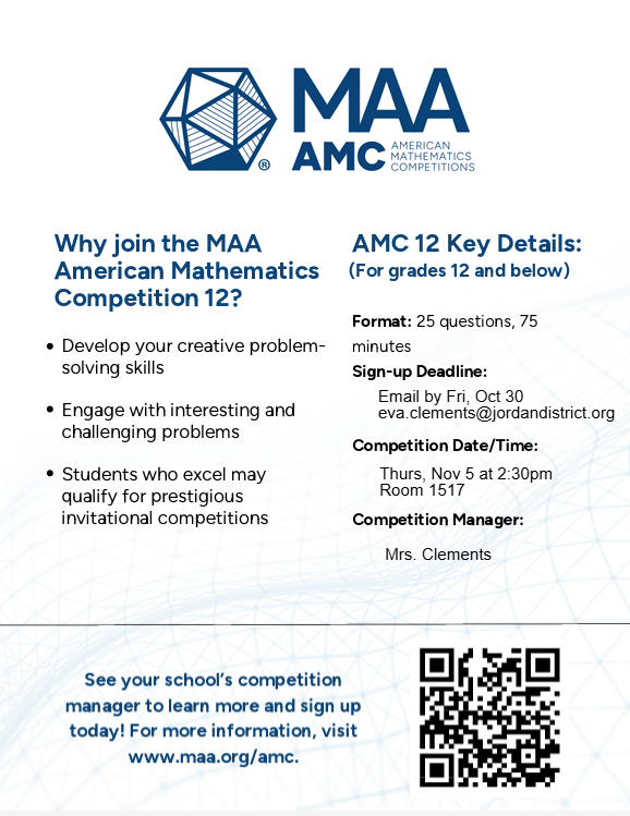 See Ms Clements for more information about the math contest.