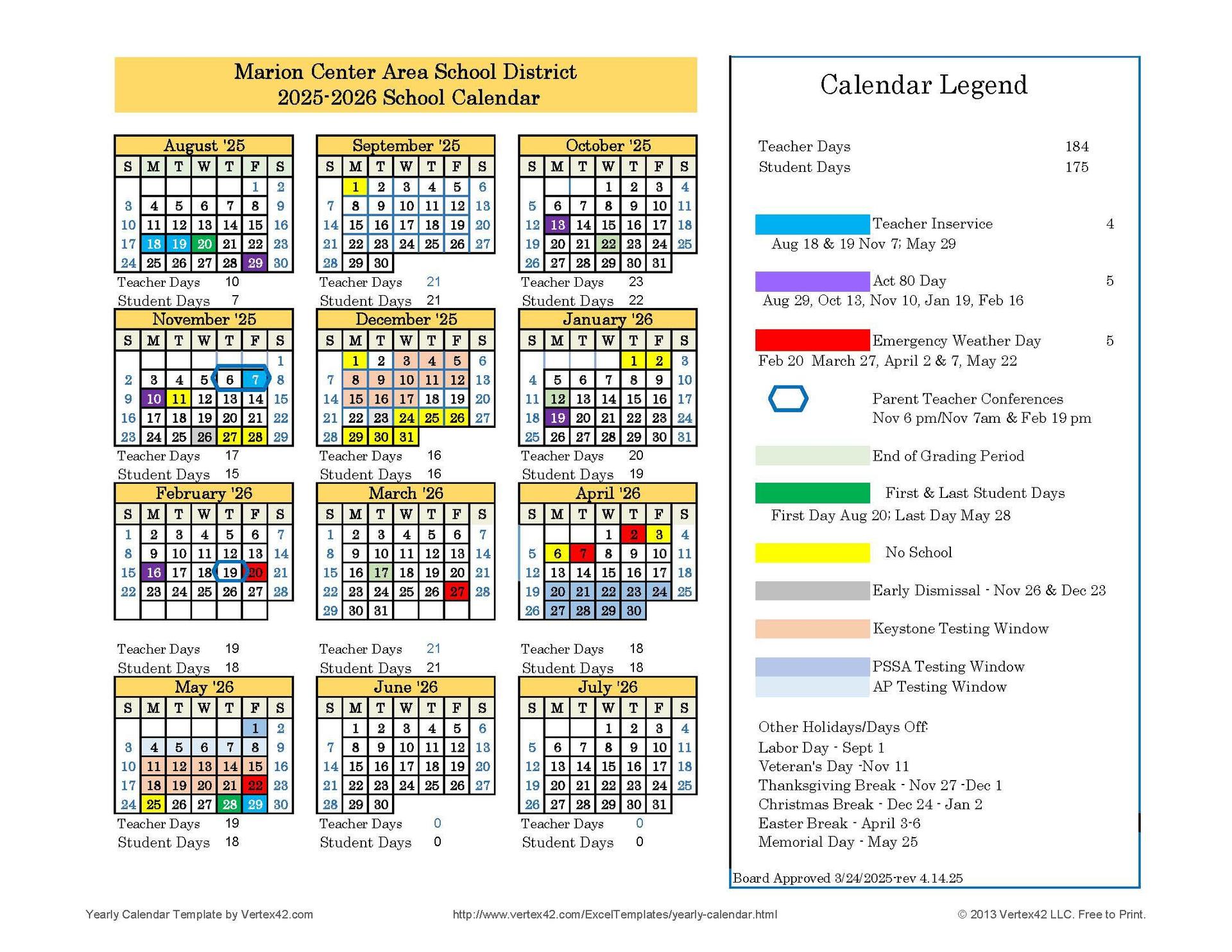 25-26 school Calendar