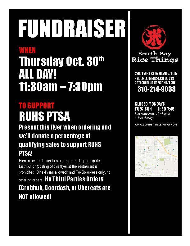 Thank you South Bay Rice Things for giving back to RUHS PTSA