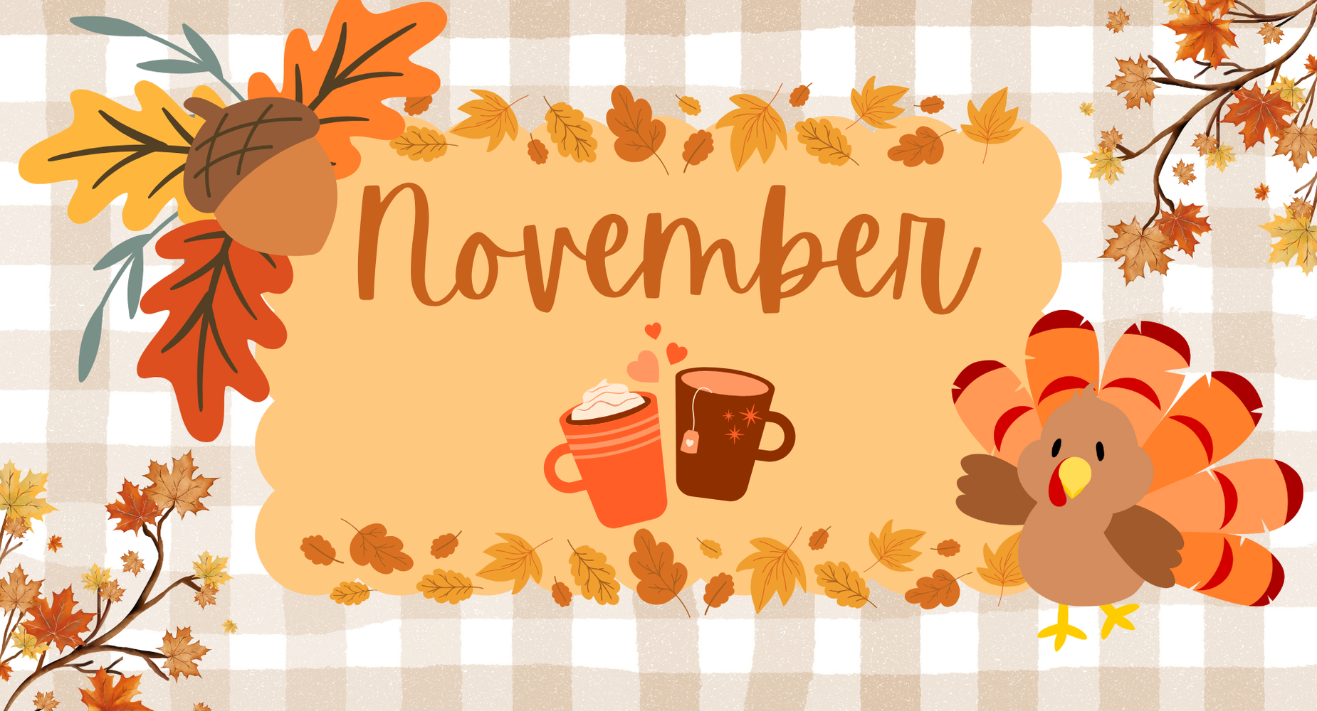 November with a turkey and leaves.
