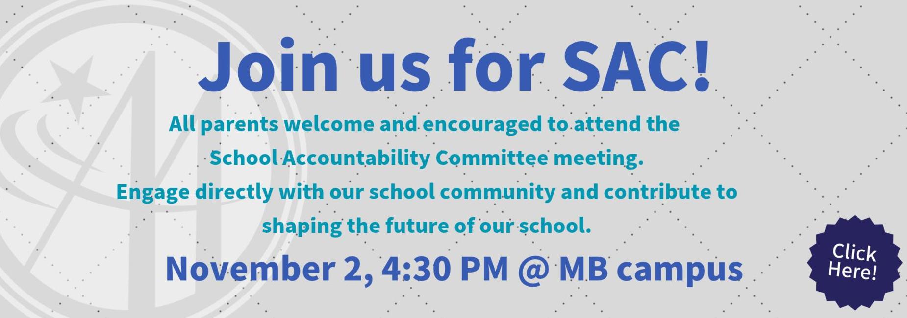 Announcement for a School Accountability Committee meeting on November 2.