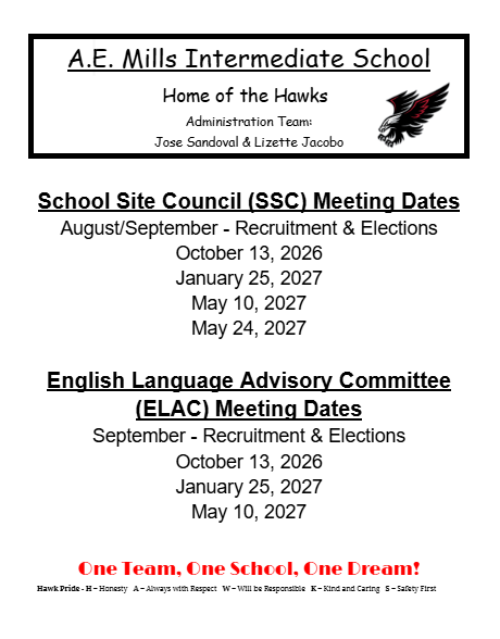 SSC/ELAC Dates 26-27