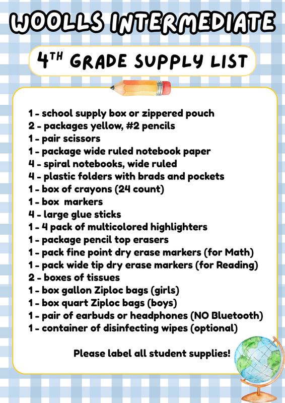 4th grade supply list