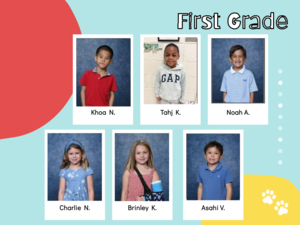 yellow, blue, and red circles with courage students