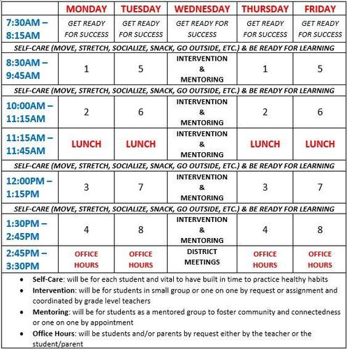Columbia High School Online Bell Schedule, 2020 - 2021