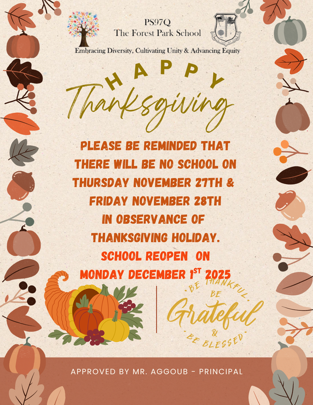 Thanksgiving announcement with autumn leaves and pumpkins on a festive background.