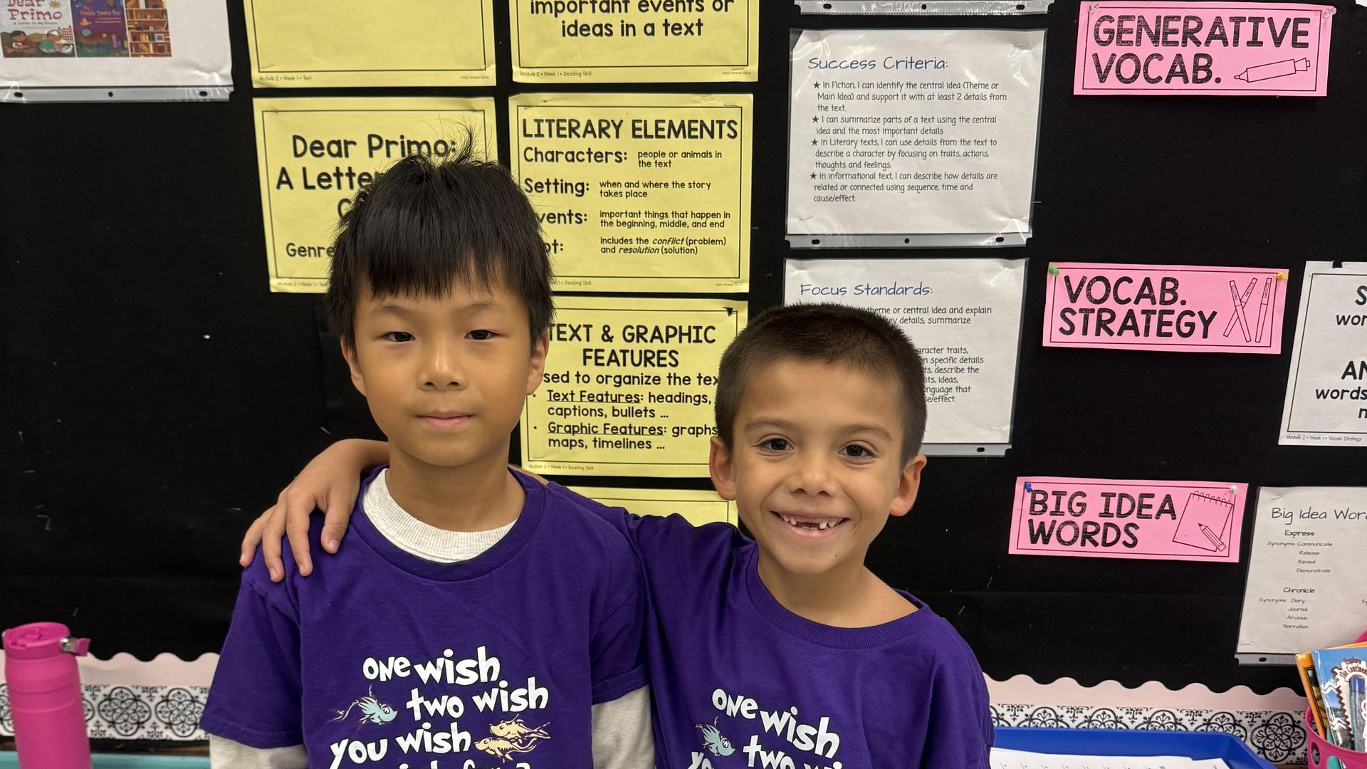 Two students pose with their Relay for Life t-shirts.