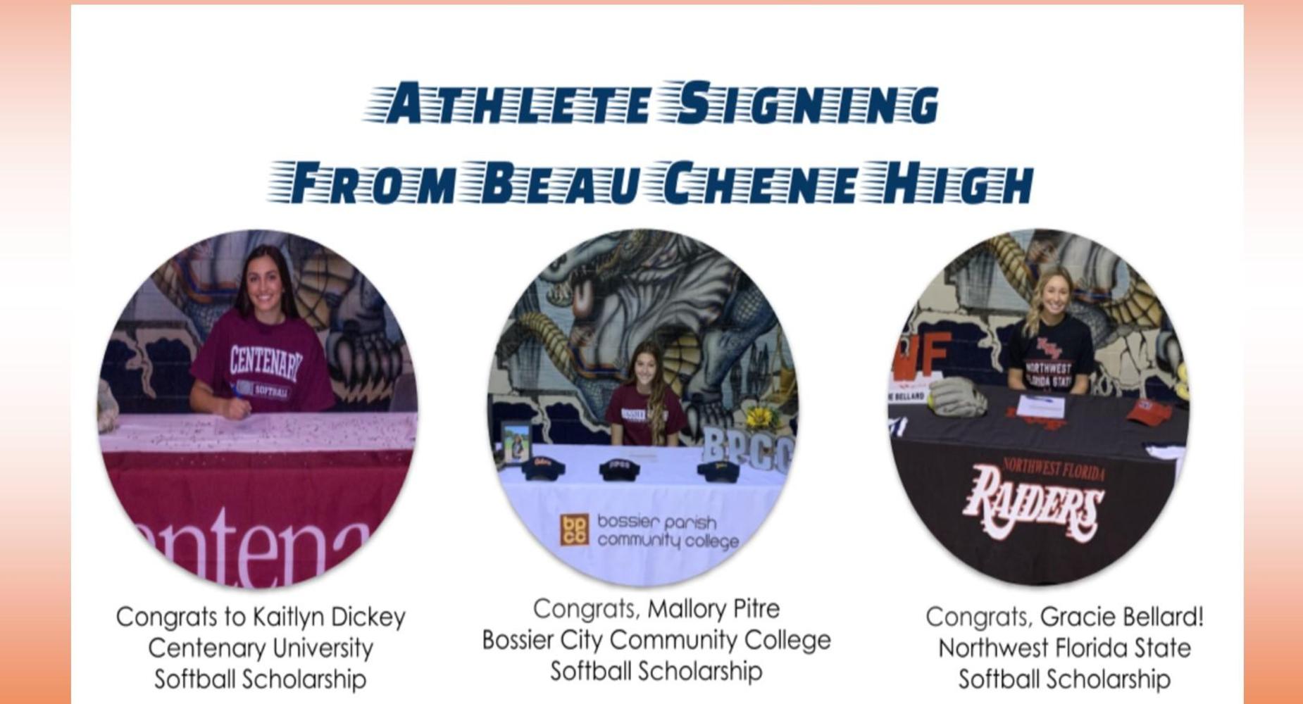 BCHS Softball Signees: Katilyn Dickey, Mallory Pitre & Gracie Bellard