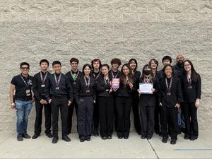 Students in the SPHS Winter Line display their awards at the WGASC competition. (Photo Courtesy of SPHS Music Boosters)