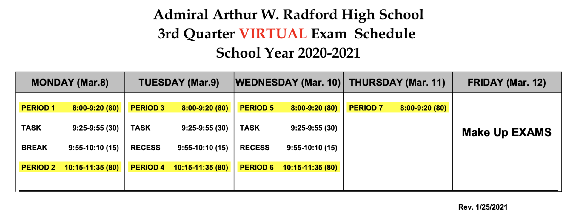 quarter 3 virtual exam schedule