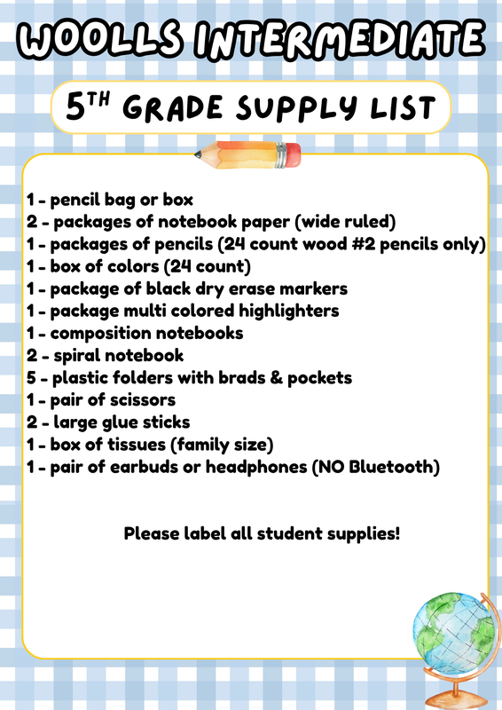 5th grade supply list