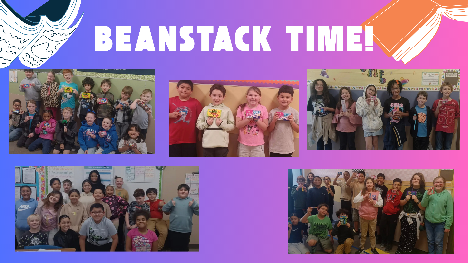 Pictures of students receiving prizes for reading and logging minutes in Beanstack.