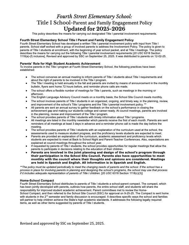 Title 1 Parent and Family Engagment Policy