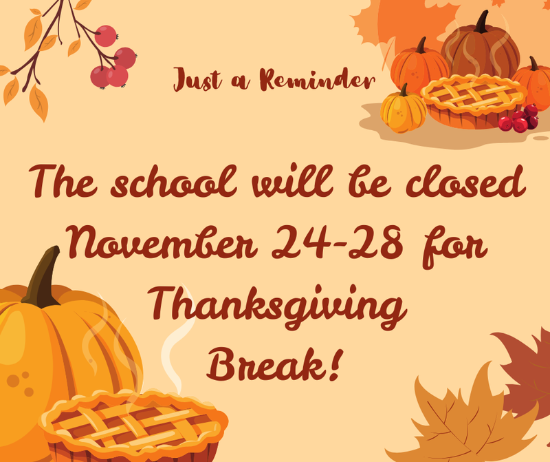 No School - Thanksgiving Week - November 24-28
