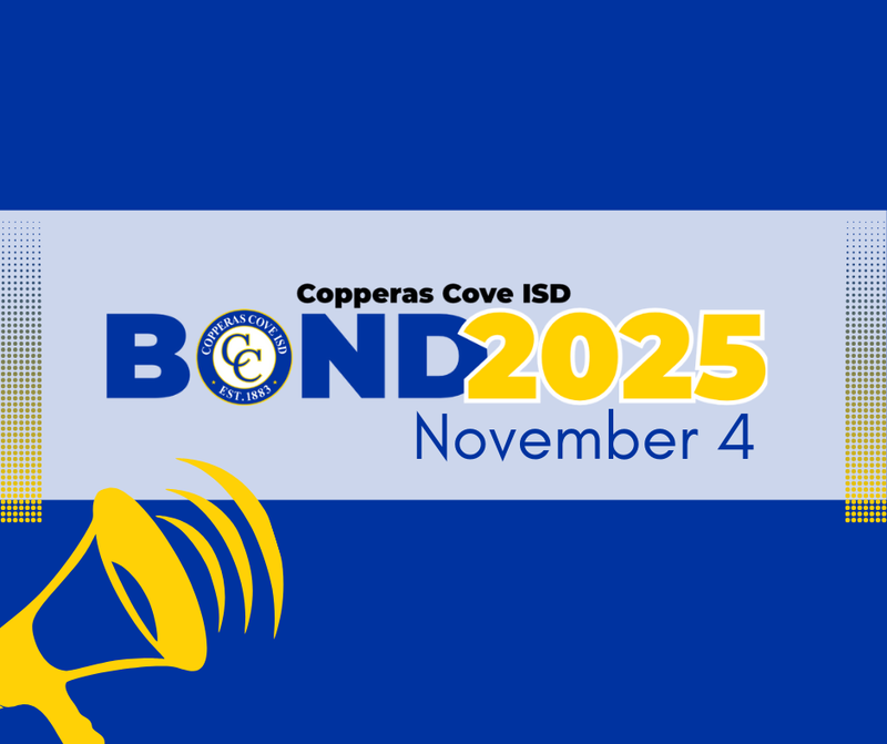 Graphic with Copperas Cove ISD Bond 2025 logo. November 4