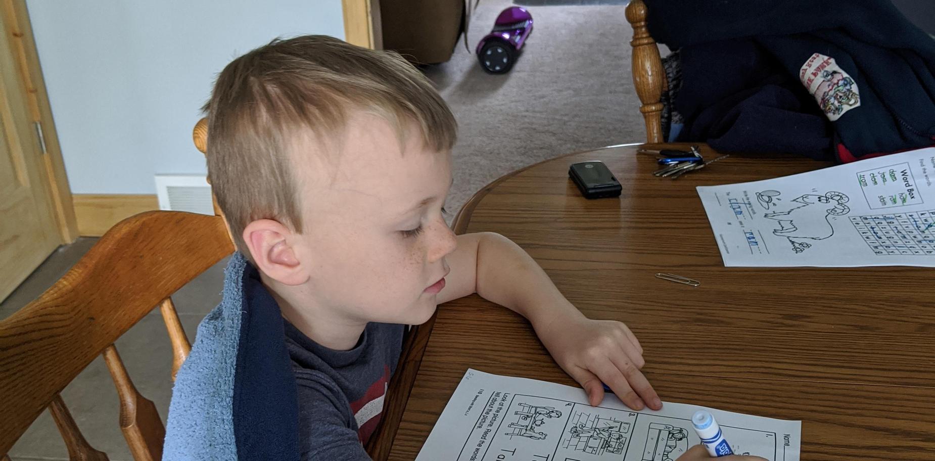 Student working at home