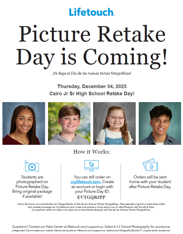 CJSHS Picture Retake Day and Sports Photography  - Thursday, December 4th 2025