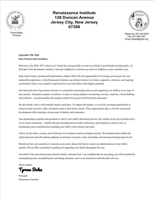 2026-2027 Welcome Back Letter from Principal Bates Featured Photo