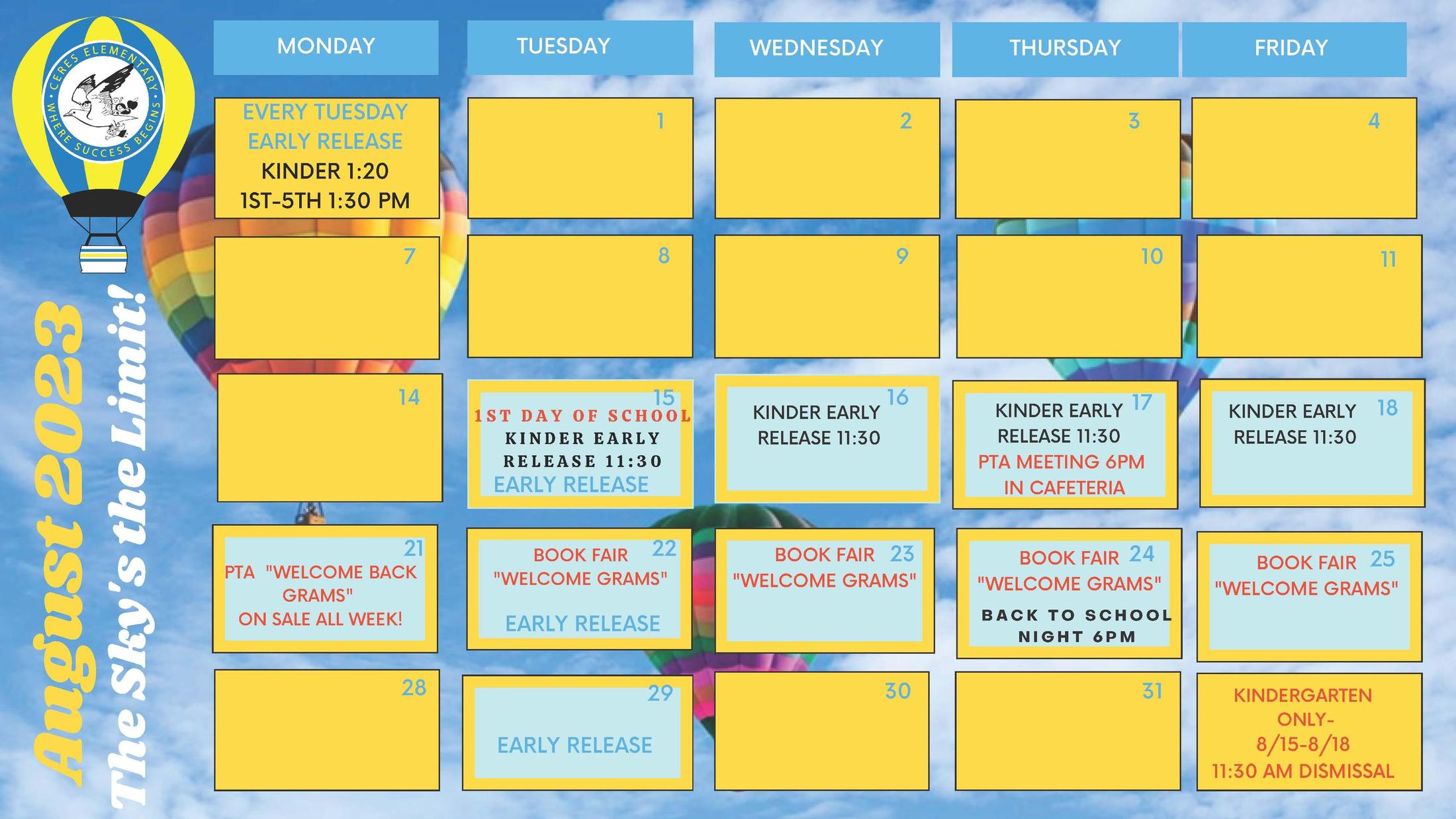 School Calendar Family Resources Ceres Elementary School