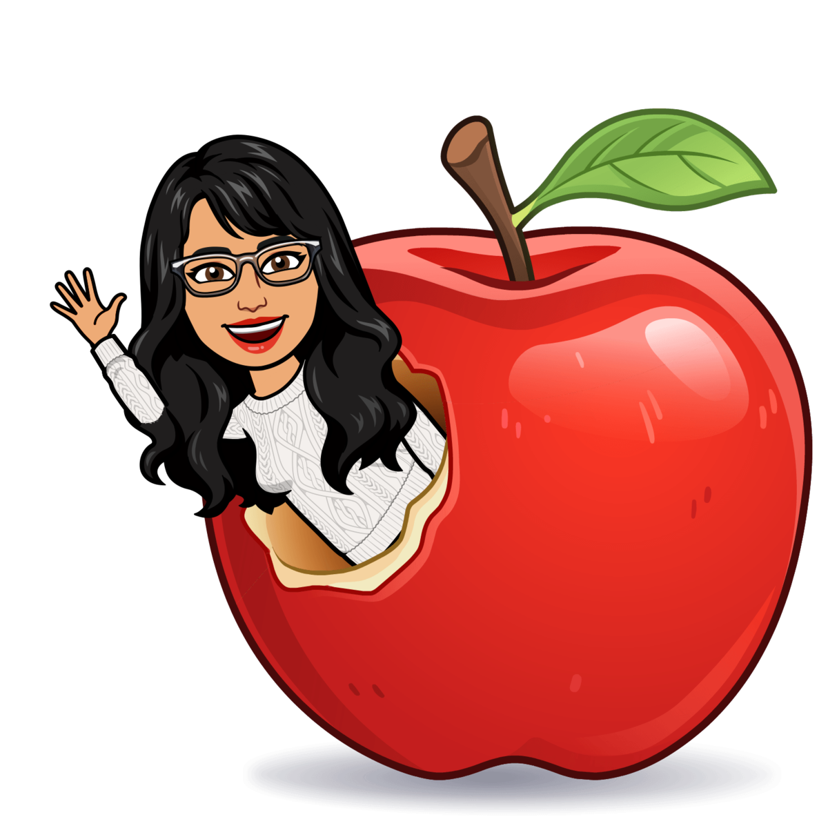 Bitmoji of Ms. Solis coming out of an apple
