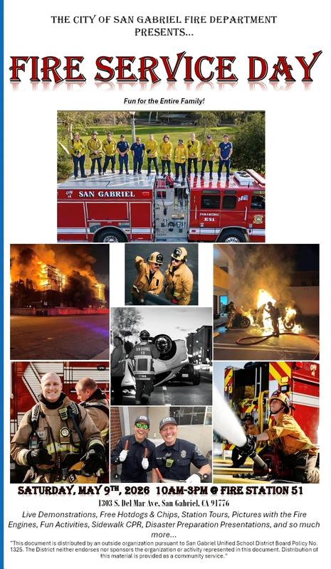 Promotional poster for Fire Service Day featuring fire engines and activities.