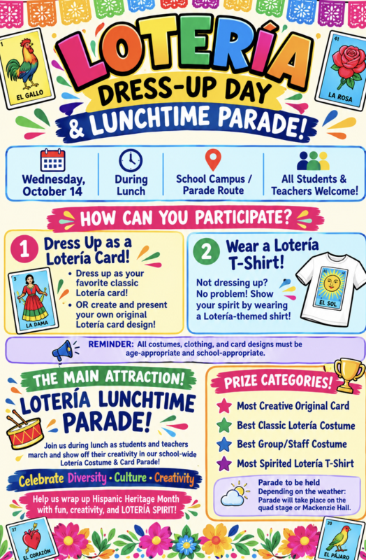 Celebrate Hispanic Heritage Month - Lotería Dress-Up Day & Lunchtime Parade Featured Photo