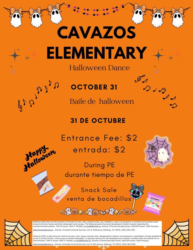 Halloween Dance Friday October 31st during PE $2.oo charge plus we are selling snacks.